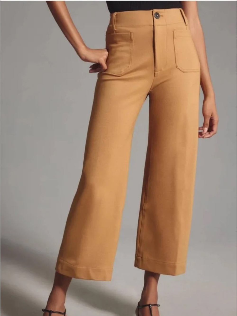 The Colette Ponte Crop Wide-Leg Pants by Maeve - Khaki - size 32